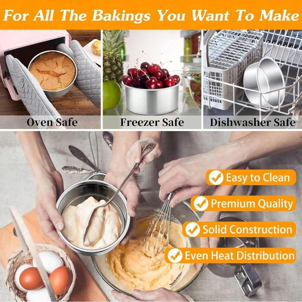 4PCS Small Aluminum Cake Pan 4 Inch Solid Baking Mold Easy Clean Round Baking Tins Bakeware for Mini Pizza