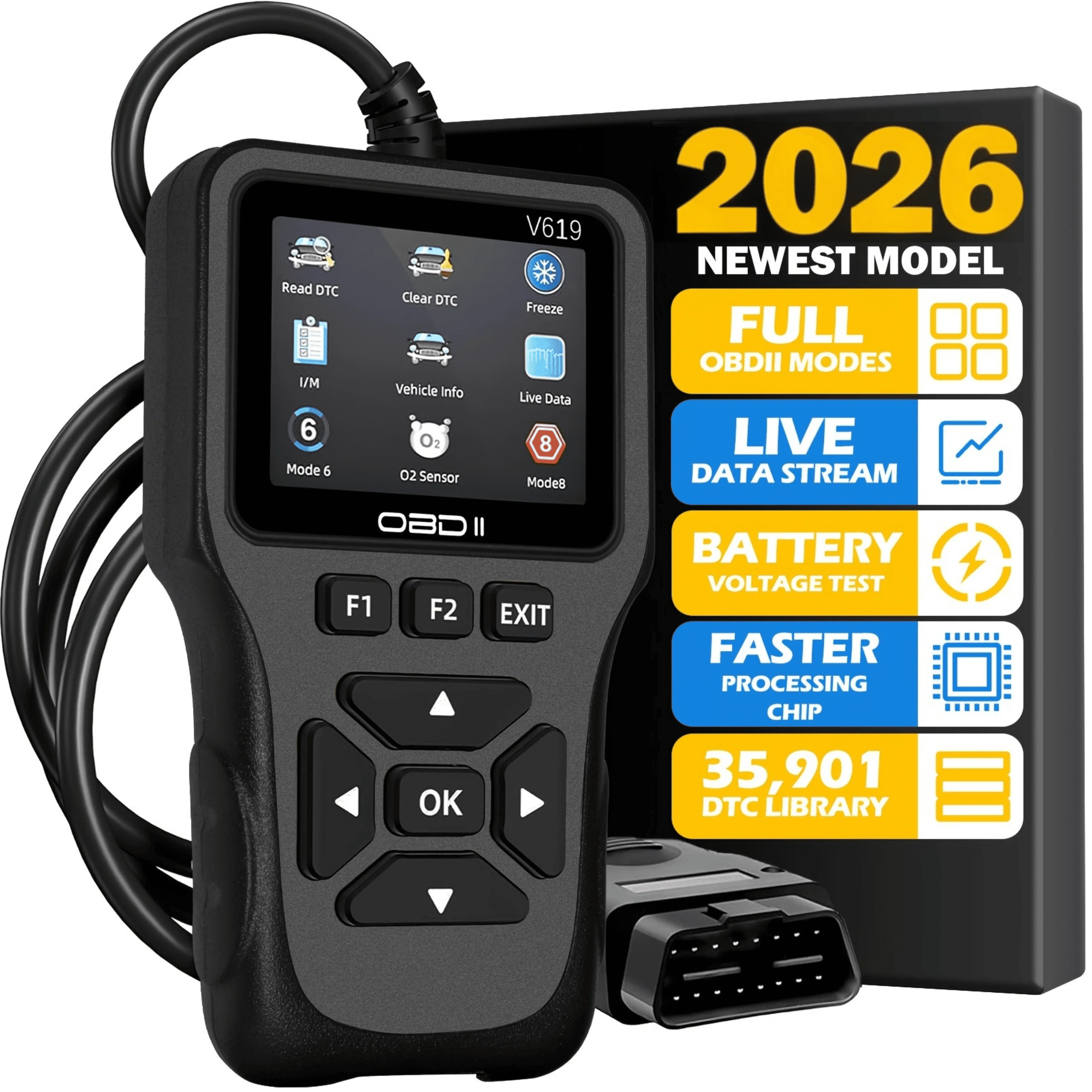 V619 Car Diagnostic Scanner Tool Automotive OBD2 Scanner for Engine Health Check with Color Screen 2026