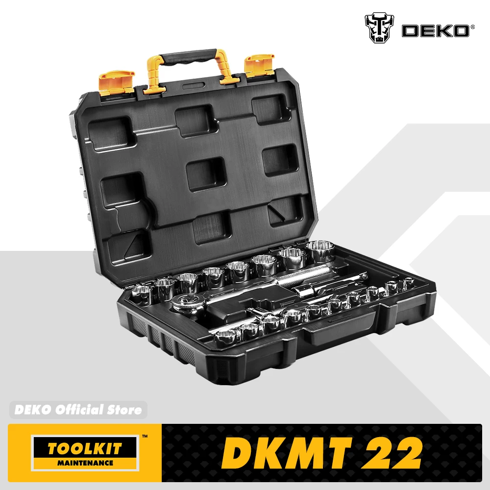 DEKO DKMT22 Juego de herramientas de reparación de automóviles profesional Llave de trinquete automática Destornillador Kit de herramientas mecánicas con caja de moldeo por soplado