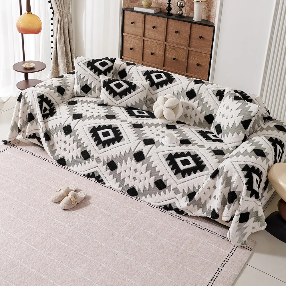 Bohemian Jacquard Chenille Sofa Towel Boho Style Sofa Cover for All Seasons Living Room Couch Furniture Protector Decor