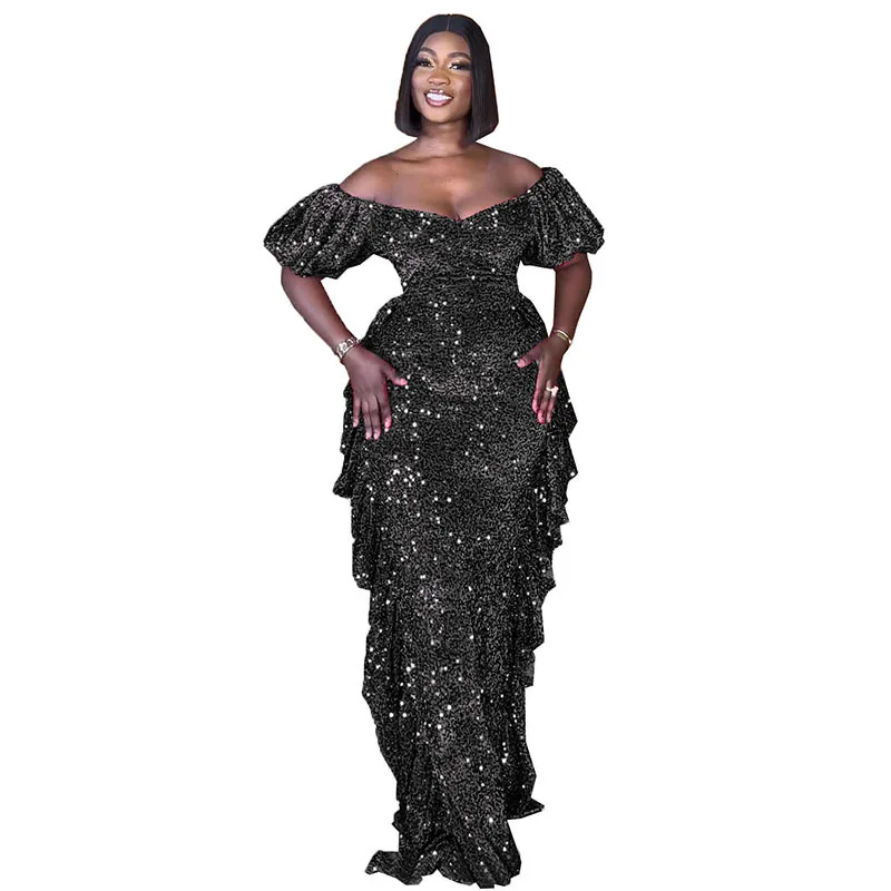 

Long Dress Women Dresses Sequin Party Night Vestidos Streetwear Y2k Off Shoulder Sexy High Waist Evening Elegant Club 2025