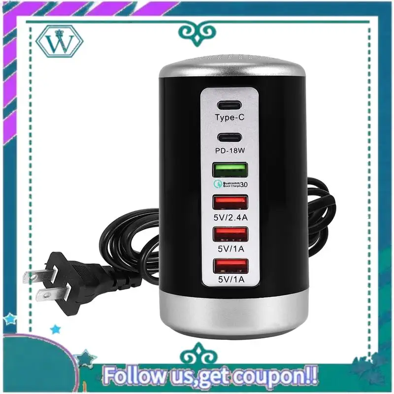 

Upgraded 65W USB Fast Charger HUB Quick Charge QC3.0 Multi 6 Port USB Type C PD Charger Charging Station US Plug