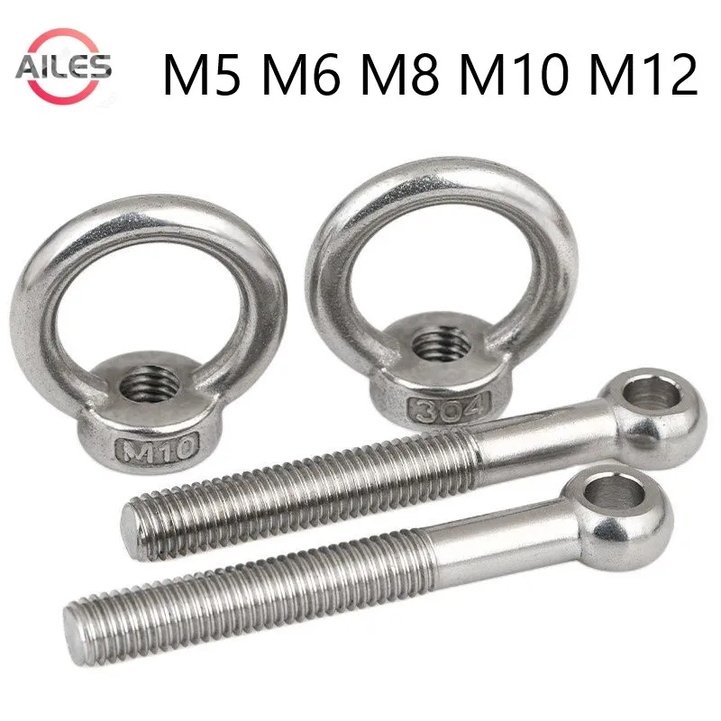 304 Stainless Steel Eyelet Eye Ring Link Fisheye Slip Bolts with Ring Eye Lifting Nuts Set M5 M6 M8 M10 M12 M14 GB798