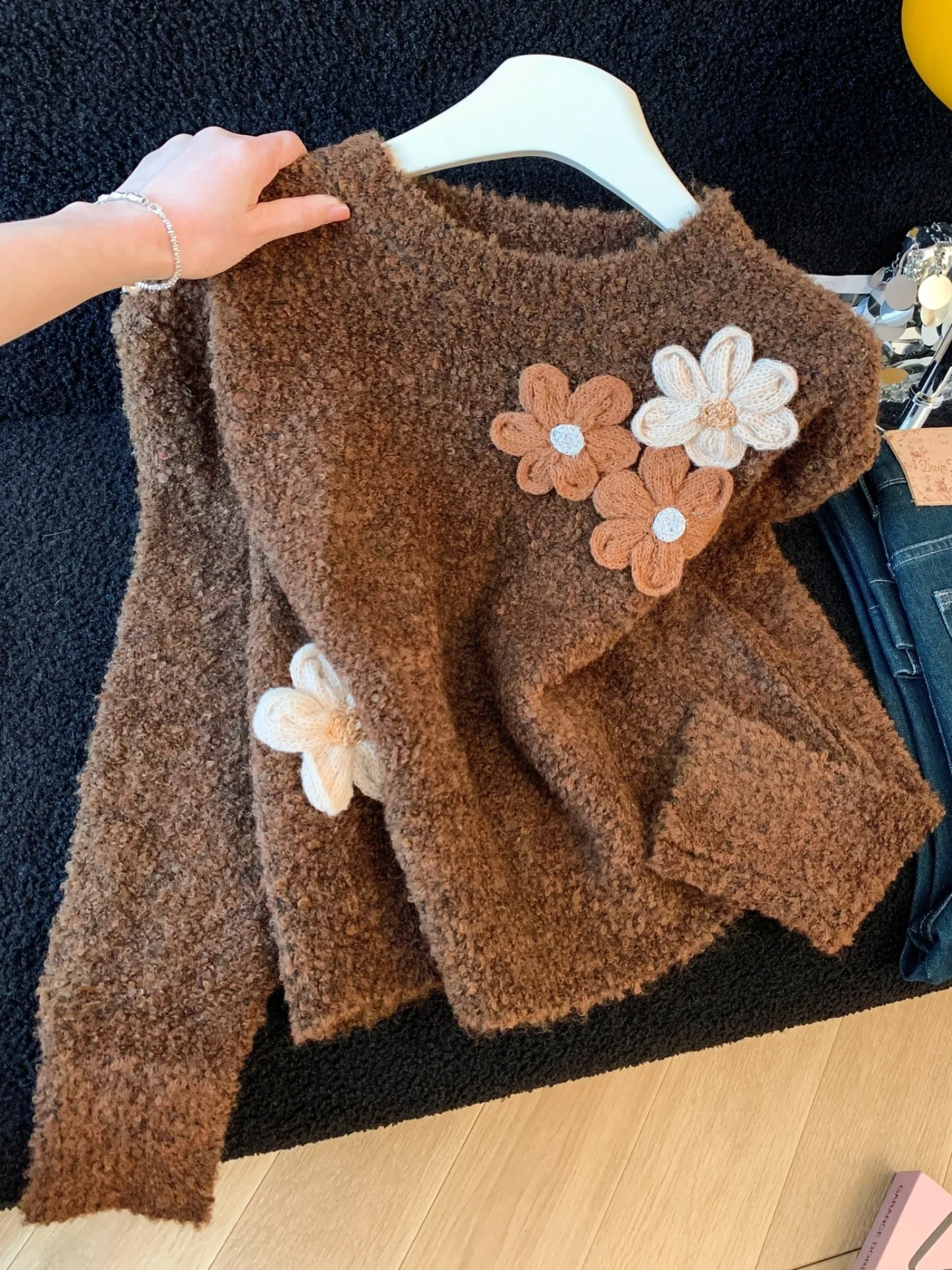 Suéter de punto Thiened para mujer Otoño Invierno Faion Design Self-Kept Sle Floral Bordado 3D Ropa interior Viajes Coreano...