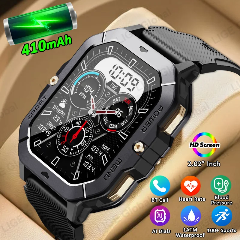 

LIGE 410mAh Battery Smart Watch Men 2.02 Inch Fitness Tracker Sports Waterproof Wrist Smartwatch For Android IOS Bluetooth Call