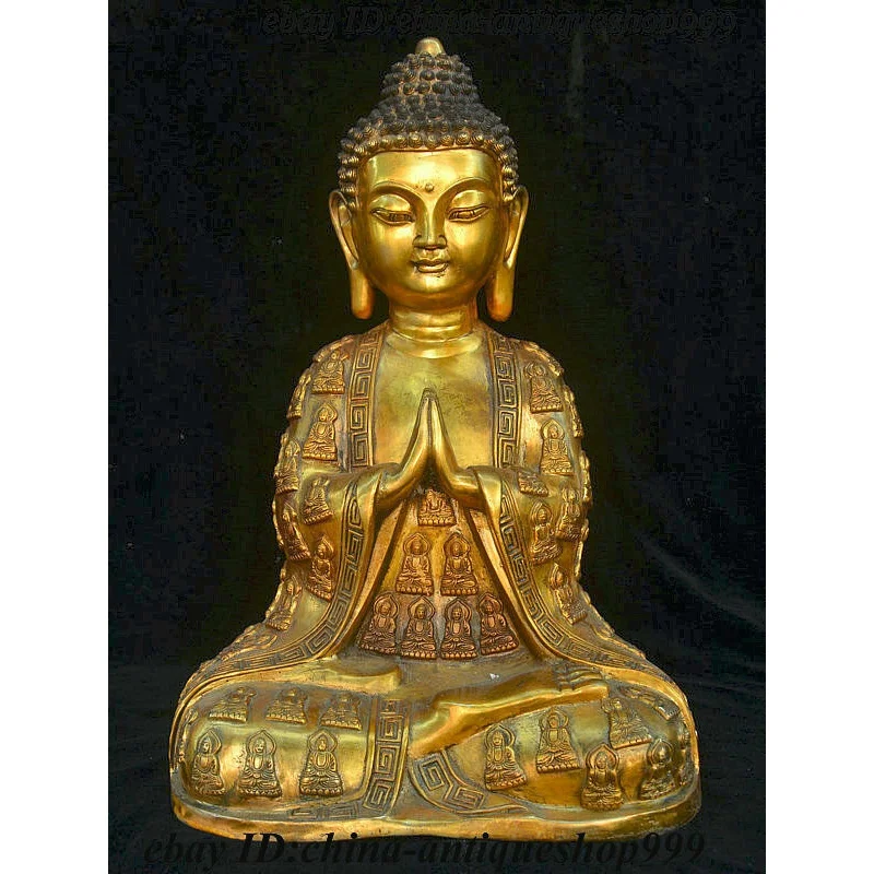 

Old China Bronze Buddha Robe Shakyamuni Amitabha Buddha Tathagata Statue 18 inch