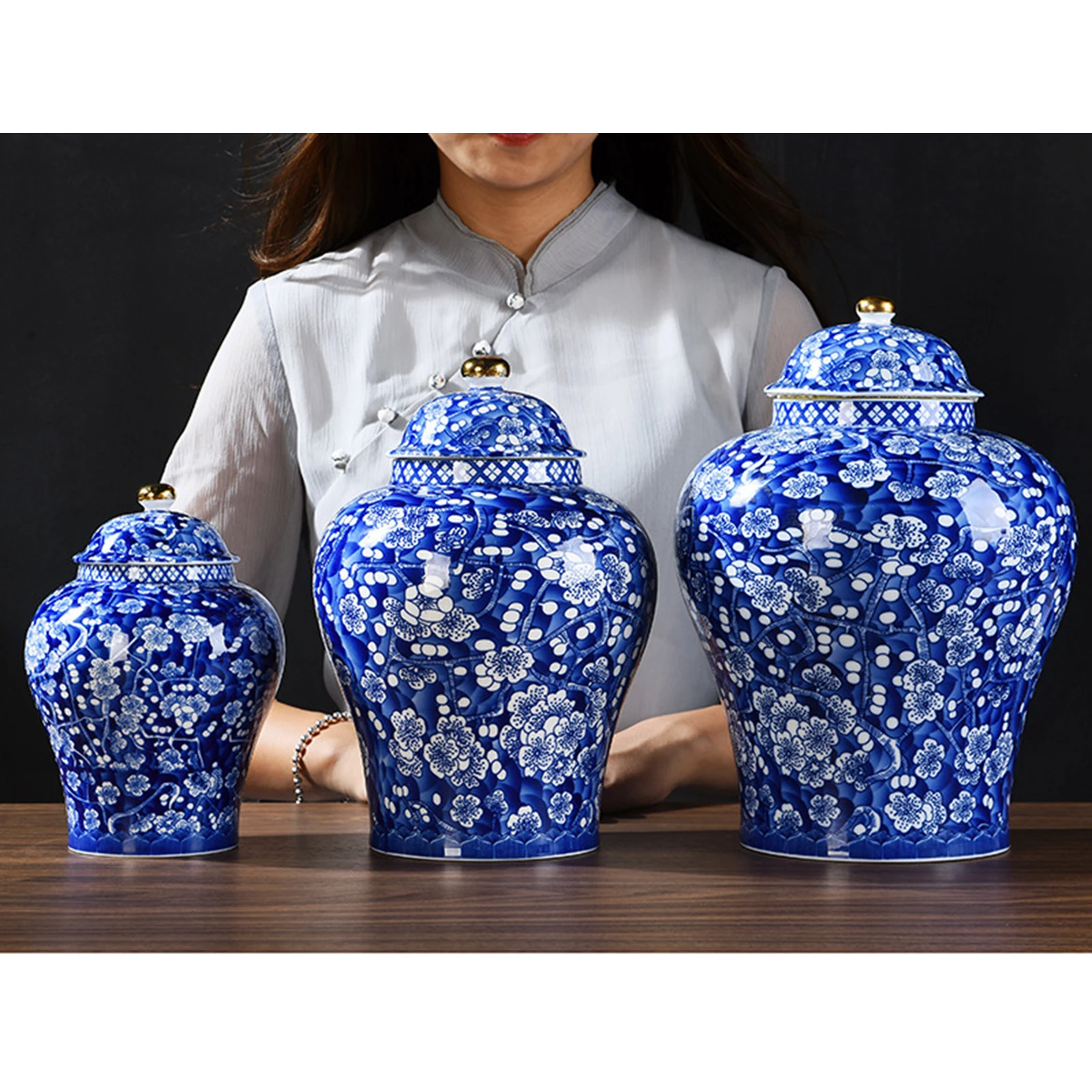 Ceramic Ginger Jar with Lid Multifunctional Storage Can Tea Jar Desktop Can for Office Home Decor