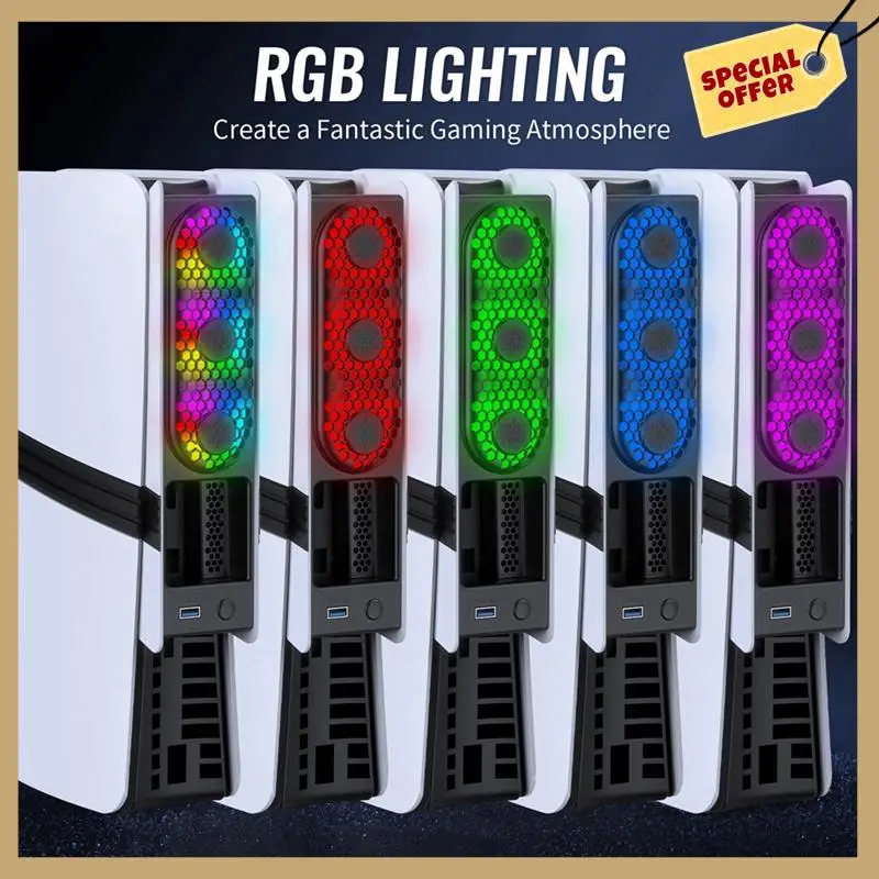 

Stable Performance-Universal Consoles Cooling Fan Intelligent Temperature Control Rear Fan With RGB Colorful Lights For PS5 Pro/