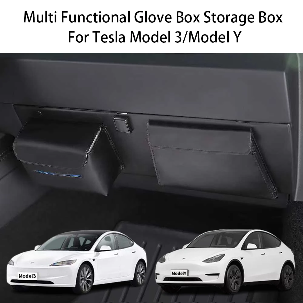 Suitable For Tesla's Updated Model 3/Y Passenger Glove Box Panel, Storage Box, Storage Bag, Interior Accessories Modification