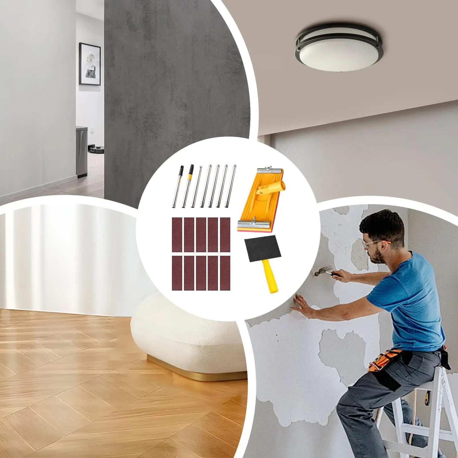 Wall Sander For Painting Prep Extendable Manual Rotatable Hand Tools Floor Sanding Tool Painting Pole For Deck Floor Ceiling