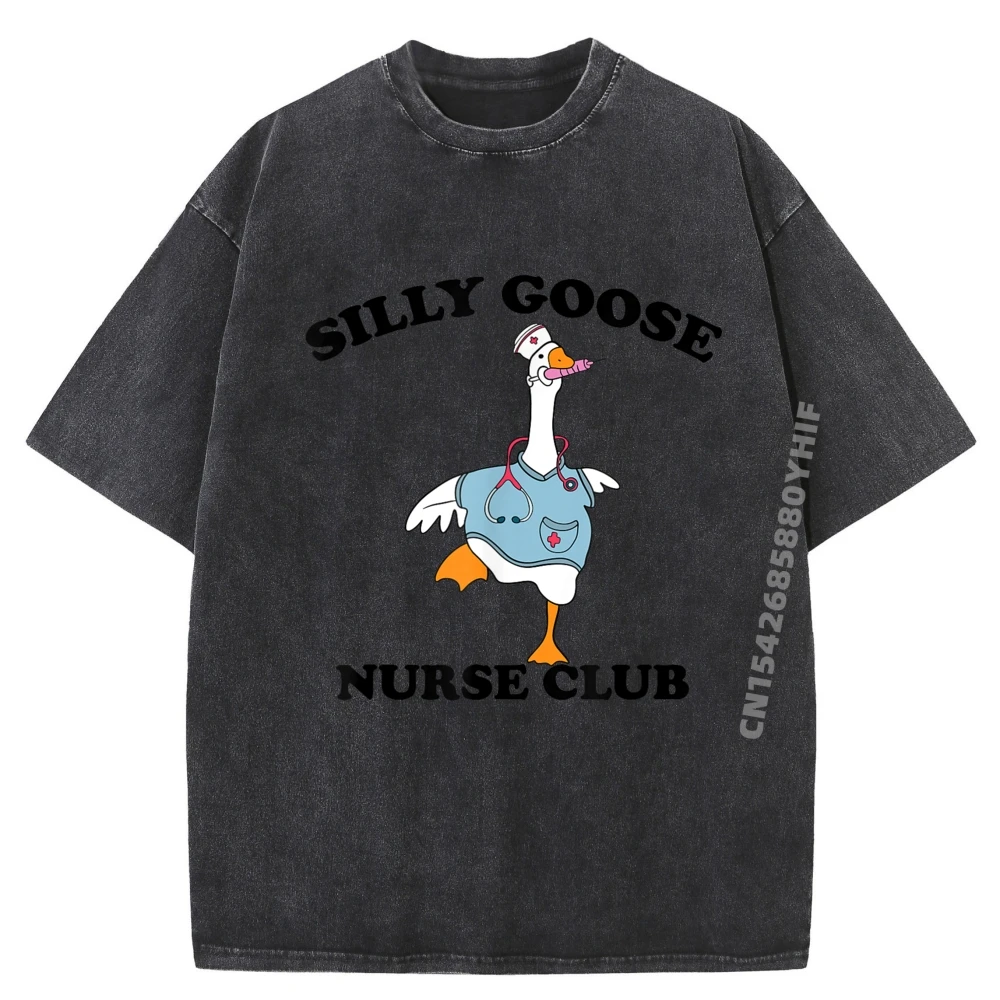 

Funny Silly Goose Nurse Club School Nurse Student Graduation Harajuku Women Street Washed Short Sleeve T-Shirt
