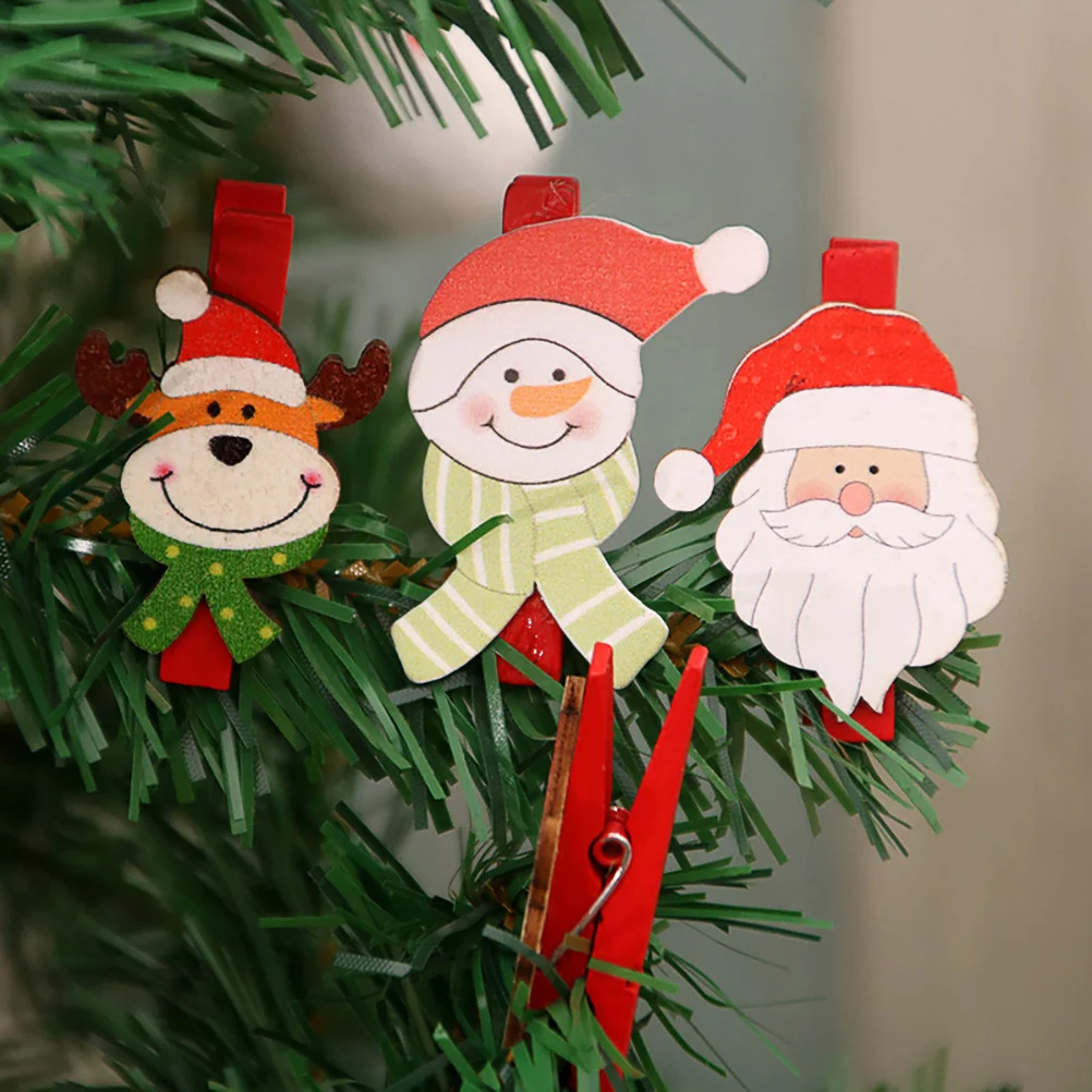 

24pcs Wooden Clips Christmas Decoration Diy Photo Clamps For Home Party Wedding Display Memo Holder Wood Picture Pegs