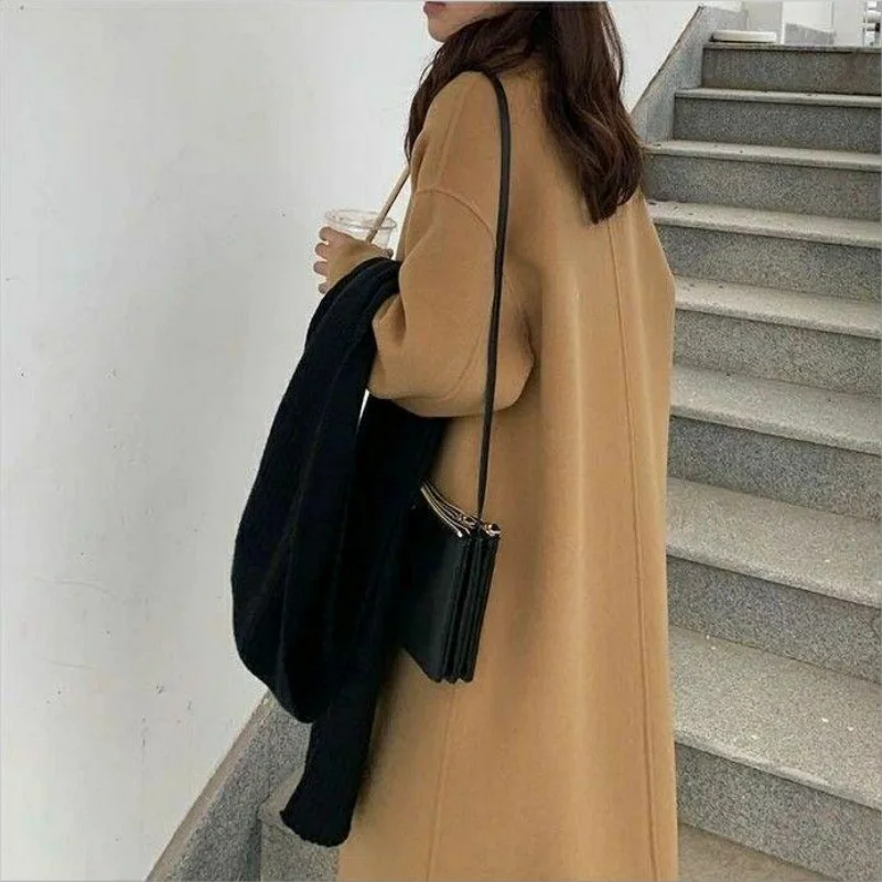 Hepburn Wind Woolen Coat Women's Mid-Length 2024 Autumn Winter New Style knee-high Woolen Coat