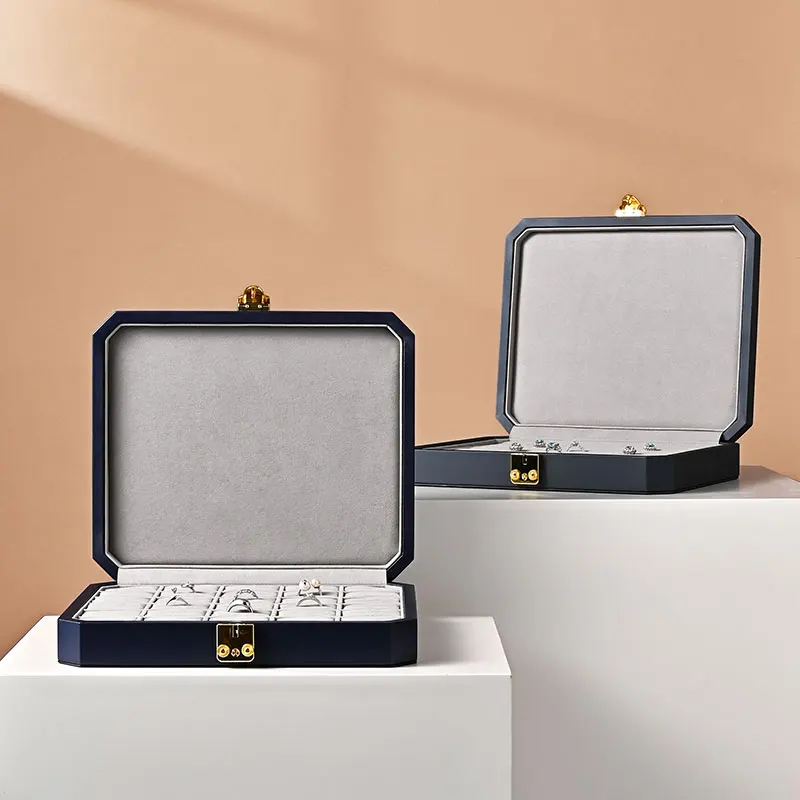 Oirlv Gray Ring Box Organizer Leather Octagon Jewelry Box Necklace Organizer Stackable Storage Boxes Jewelry Box Rings Organizer