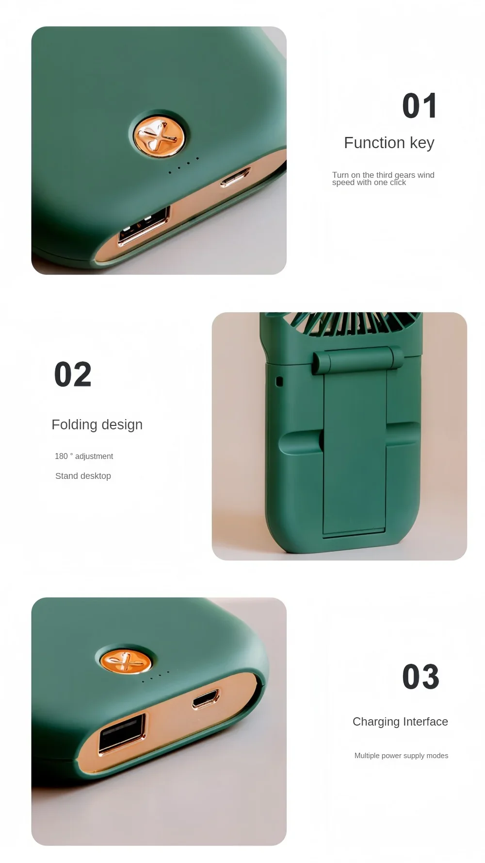 USB ホルターネック小型ファン屋外ポータブルハンドヘルドファン電源銀行超静音スリム折りたたみミニデスクトップファン F30 ベビーカーファンファン