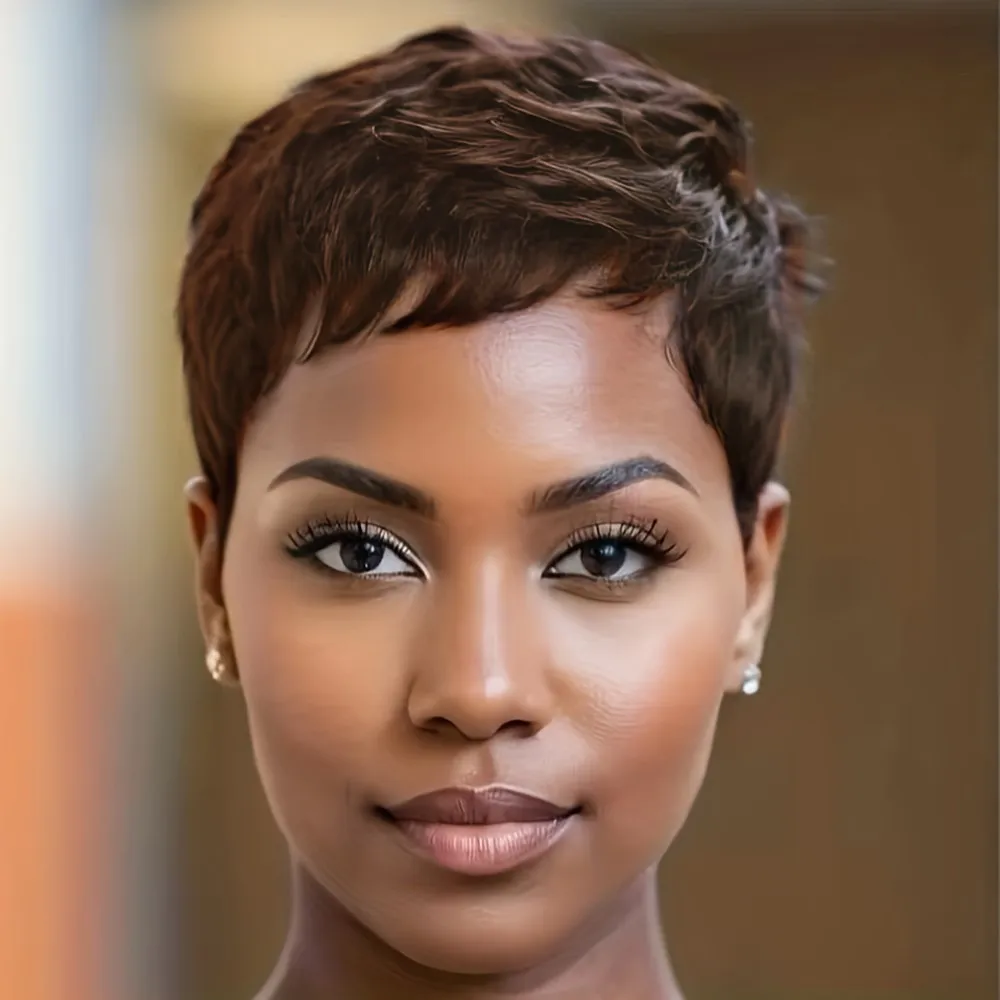 30 # باروكة شعر بشري قصيرة مستقيمة ذات طبقات من بيكسي مصنوعة آليًا باللون البني والأسود والبورجوندي للنساء للاستخدام اليومي للحفلات #3