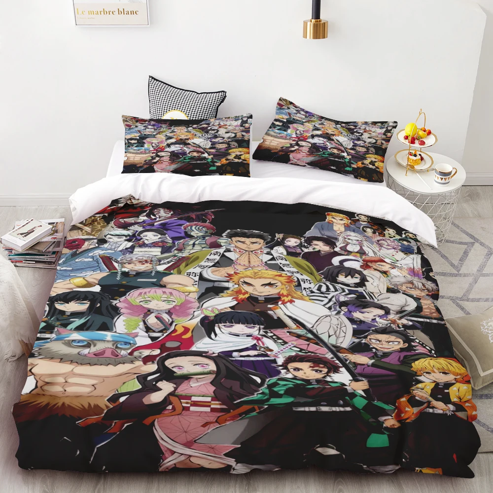 Duvet Cover Kamado Nezuko Demon Slayer Bedding Set Set Bedspread Pillowcase King Queen Full Single Size Bed Linen Kids Teen Gift