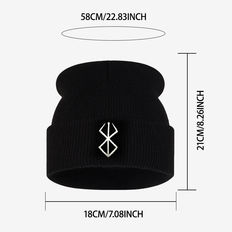 Viking Rune Symbol Embroidery Knit Beanie Adult  Soft Stretchy Thermal Winter Hat Gothic Streetwear Christmas Holiday Party Gift