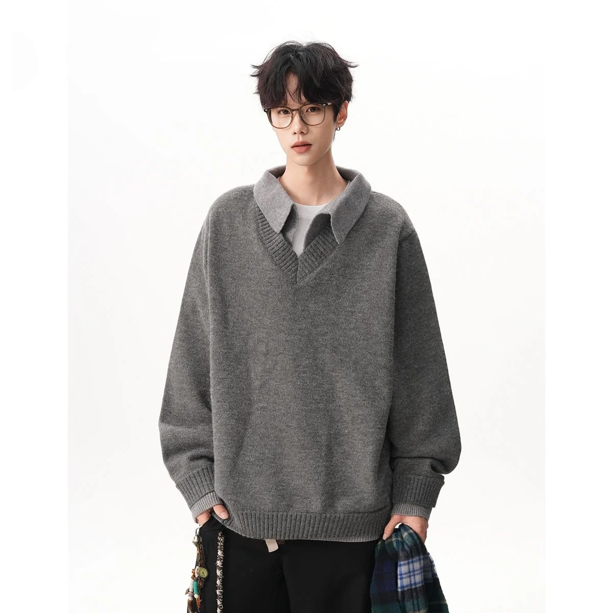

Men's Thiened V-Ne Collar Sweater Loose Fit Autumn Winter Knittedwear Casual Sle Polyester Fiber Long Sve Top