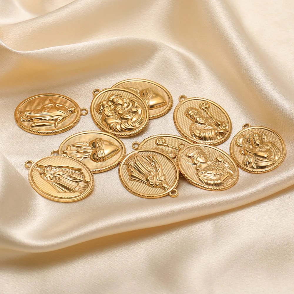 5pcs Stainless Steel Gold Oval Jesus Charms Cross Pendants for DIY Jewelry Earrings Making Findings Women Necklace Bracelet view 6