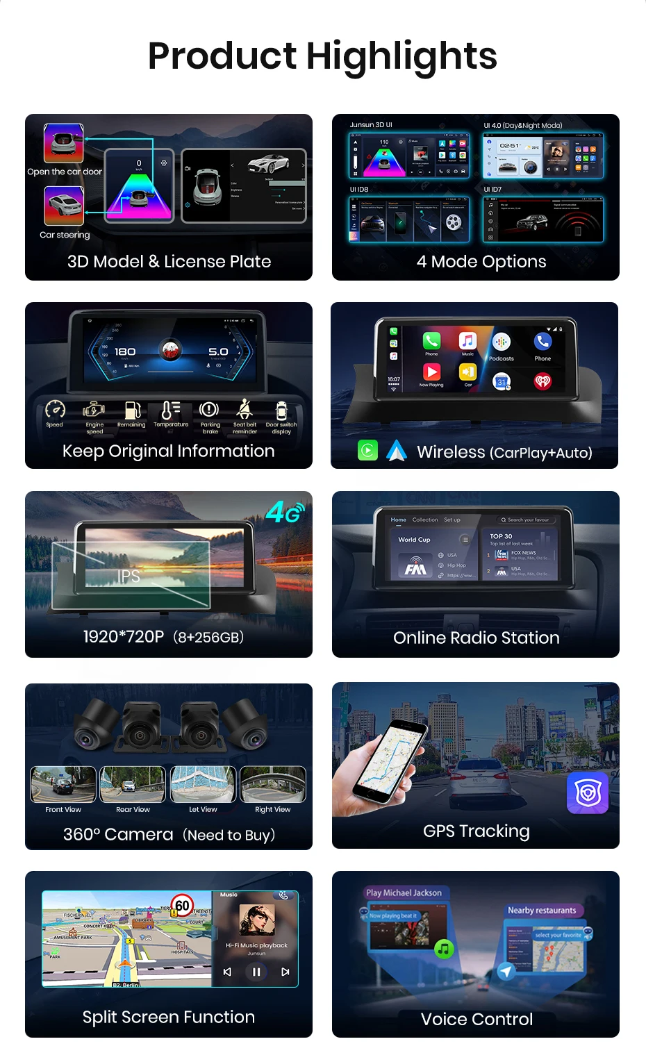 Junsun 8,8'' & 10,25'' Für Apple Wireless CarPlay Android Auto Autoradio Für BMW X3 F25 X4 F26 2011-2017 GPS-Navigation Multimedia-Player Touchscreen – Detail 5