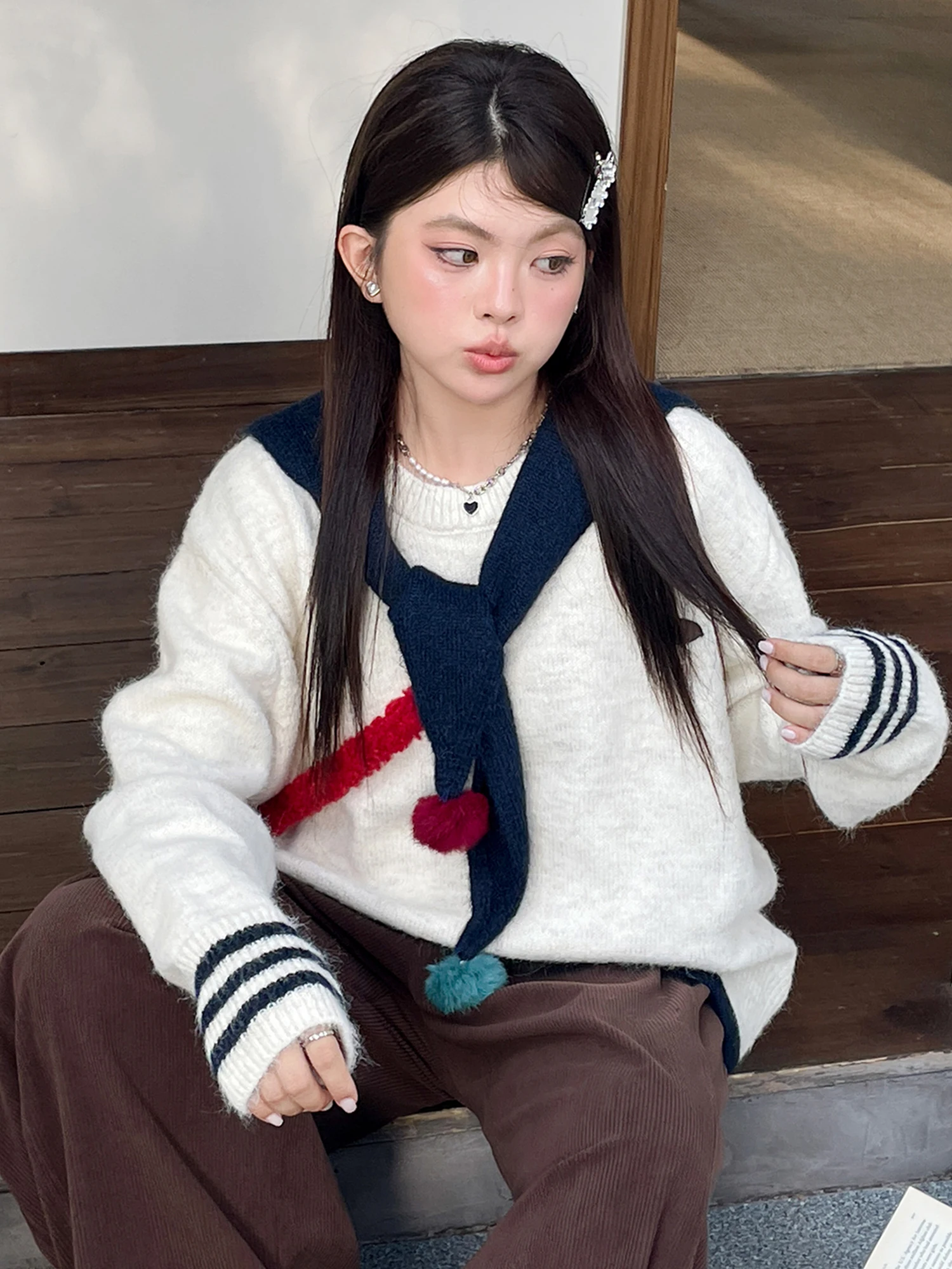 

Корейский модный молодежный свитер большого размера для женщин, весенне-осенний, свободного кроя, в студенческом стиле, с эффектом стройности