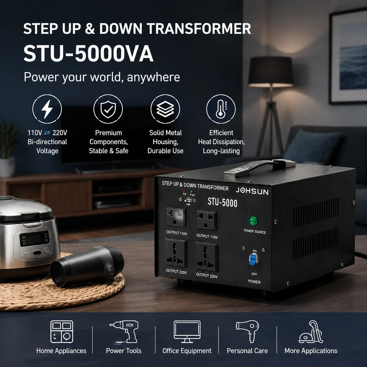 3000W 5KW Voltage Converter Transformer Power Converter Step Up/Step Down 110V to 220V 220V to 110V Heavy Duty 5V USB Port Black
