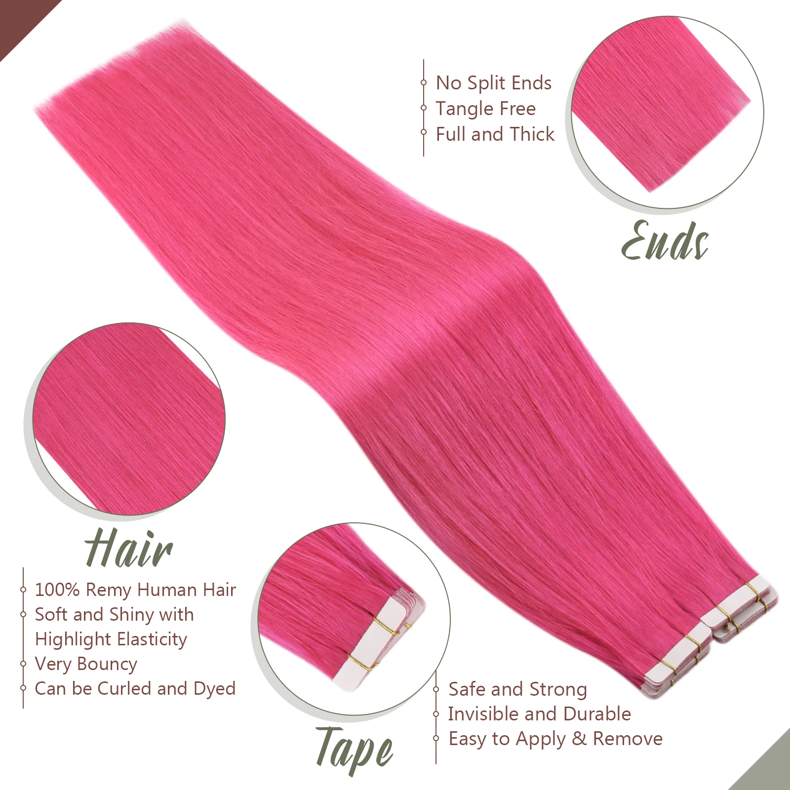 Ugeat Tape in Human Hair Extensions Real Remy Hair Straight Adhesive Glue on Hair 12\'\'-24\'\' Hight Quality 20pcs/40pcs