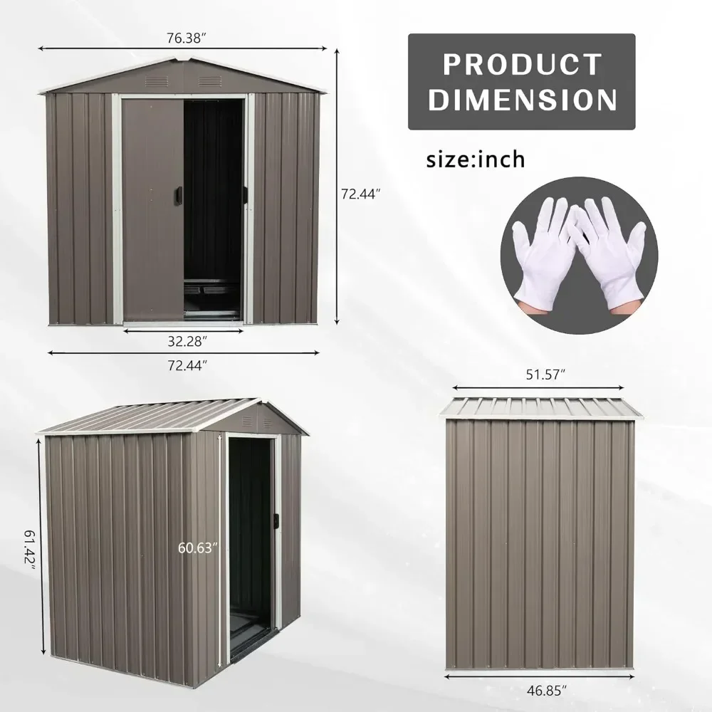 6ft x 5ft Outdoor Storage Shed, Outdoor Metal Storage House with Sliding Door Small Tool Outside Storage Cabinet, Grey