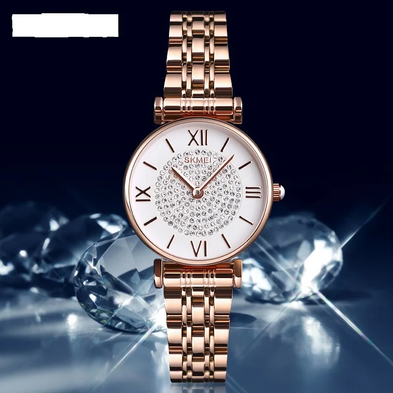 Fashion Stylish Rhinestone Women Quartz Watches Chain Band Waterproof Wrist Watch for Ladies Female