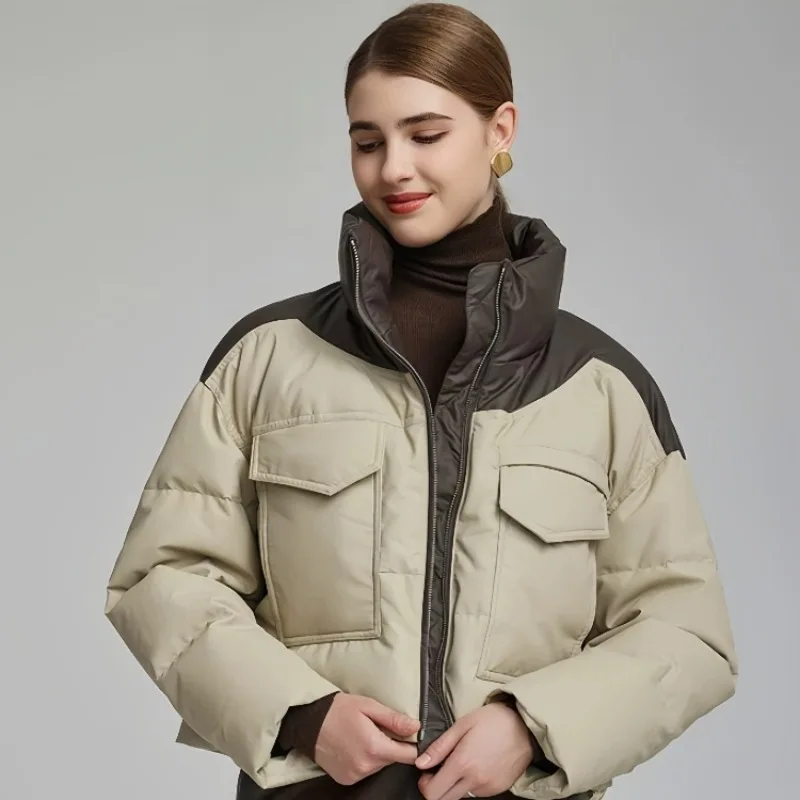 Women Winter Clothes Cropped Jacket Warm Thick Patchwork Windproof Parkas Pocket Cotton-padded Jacket Design Outdoor Outerwear