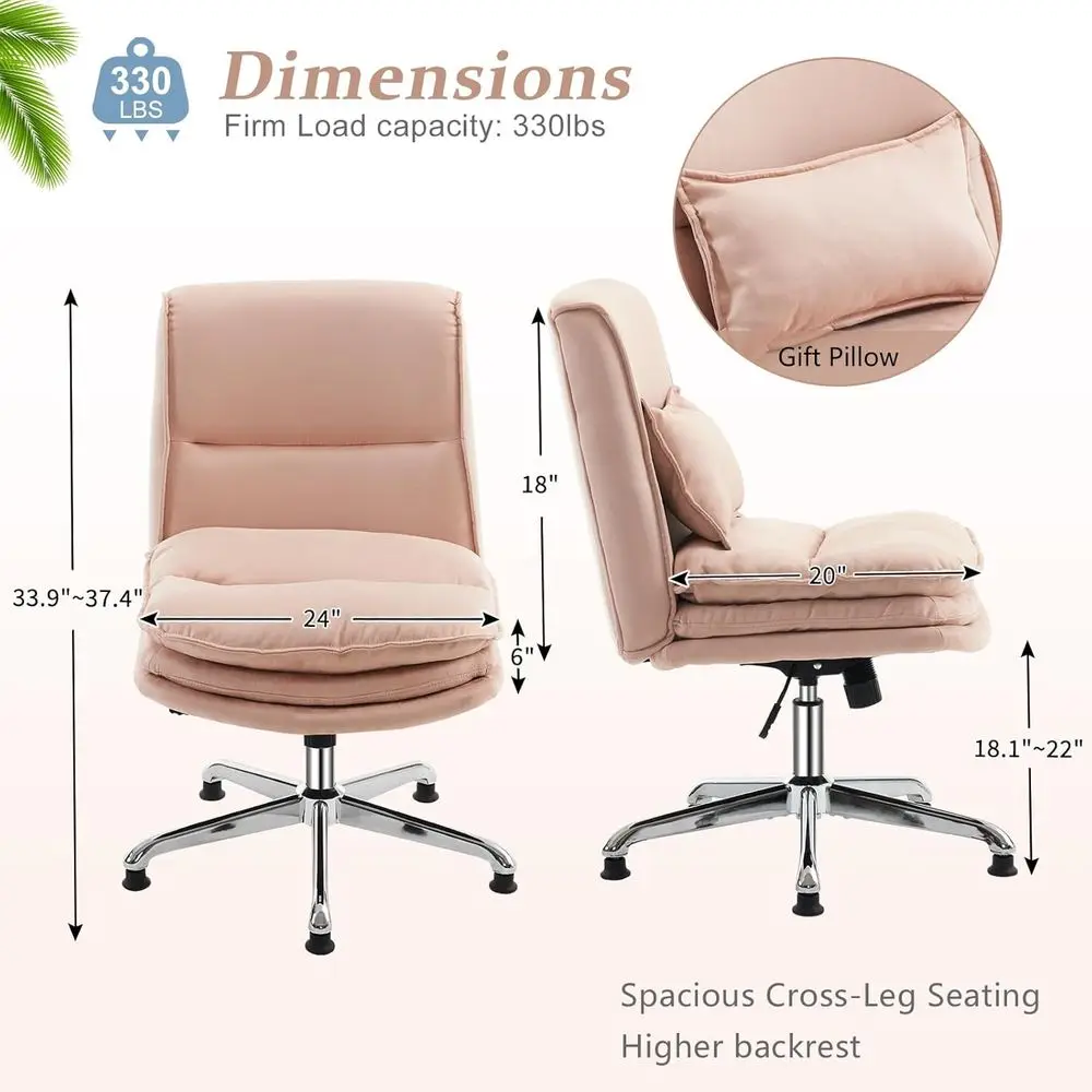 Criss Legged Home Office Desk Chair, 18 High Back Arml, Wide Adjustable Comy Padded Seat, Swivel Makeup Vanity Chair, Microfiber