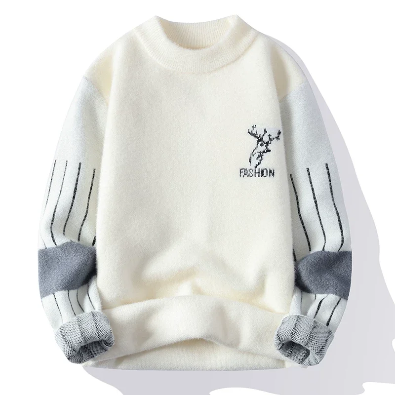 

Свитер свободного кроя для мальчиков-подростков, осень-зима, цельный бархатный повседневный трикотаж большого размера с высоким воротником из искусственной норки