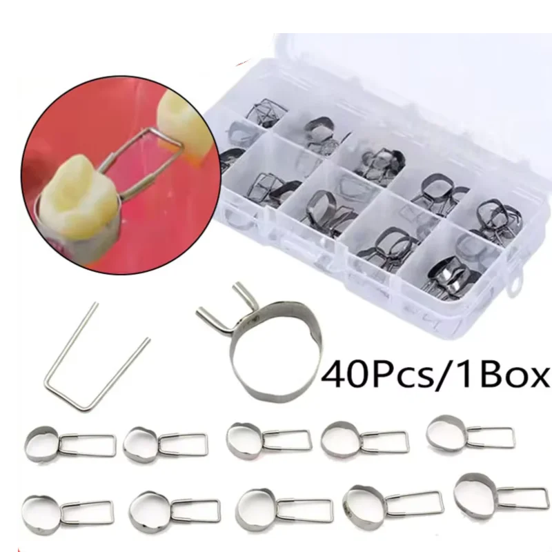 40Pcs/Box Dentistry Space Maintainer Primary Molar Band with Buccal Tube Dental Preformed Orthodontic Appliance Materials Tools