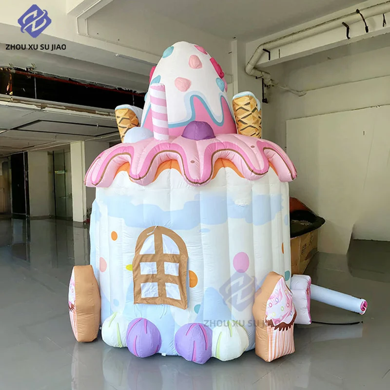 Casa gonfiabile gigante in colore gelato Casa a cupola estiva Cartone animato Decorazione natalizia per eventi per bambini