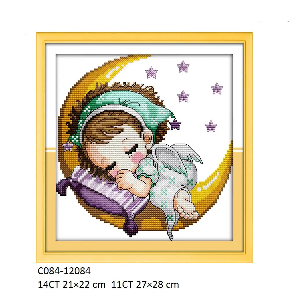 Joy Sunday Counted Stamped Sweet Sleeping Baby Needle Arts and Craft Cross Stitch Kits, Baby Boy and Girl, C083, C084