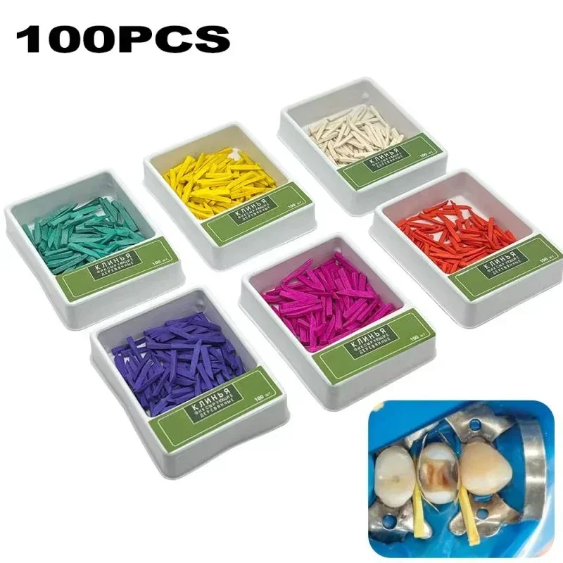 100pcs Dental Tools Wedges Wood Contoured Shape for Dentistry Teeth Separation Flexible Interproximal Wedges Disposable Clinic