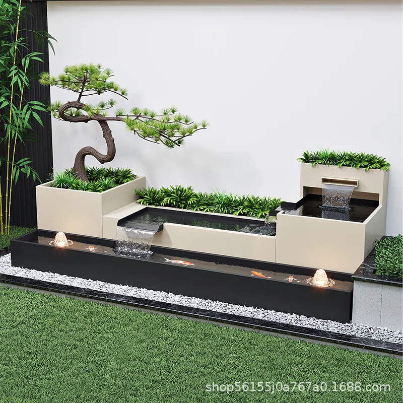 Aluminum alloy courtyard flowing water feature wall, fish pond flower box combination garden terrace partition screen villa