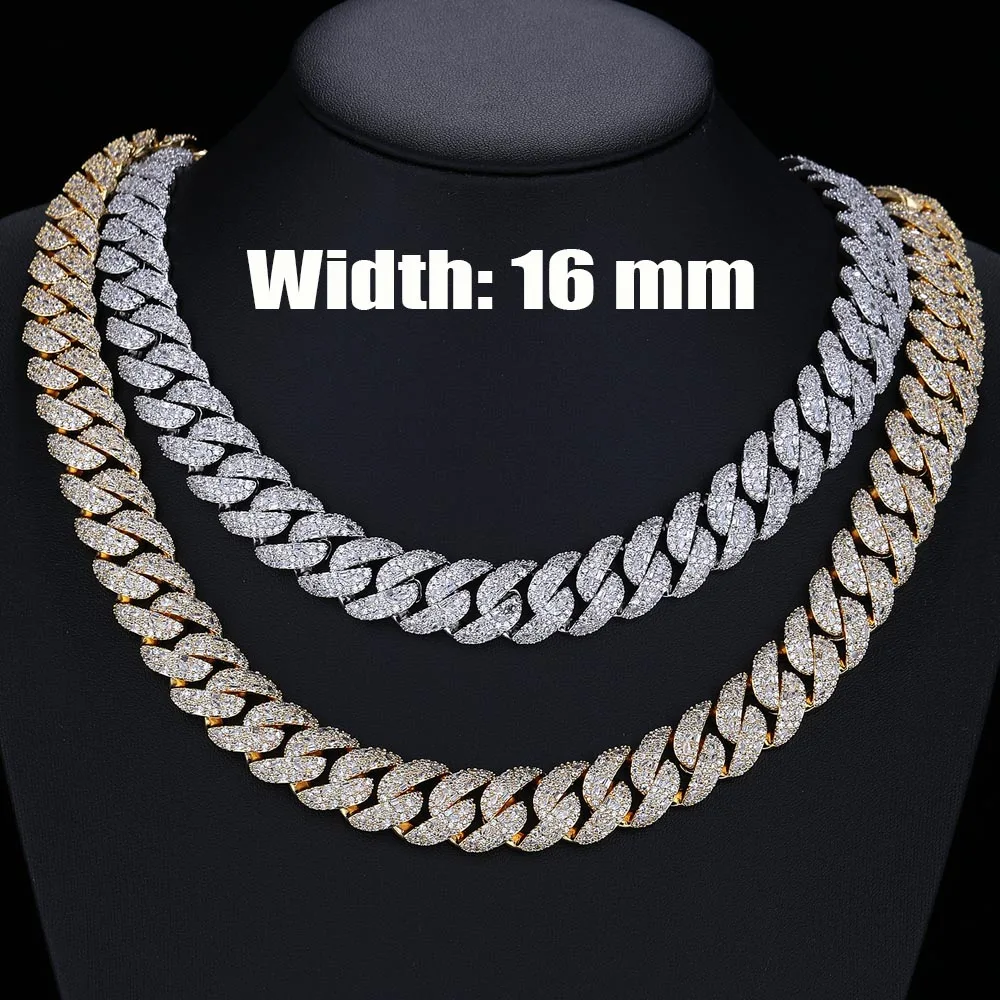 Luxury 16mm Diamond Cuban Link Necklace Chain Men Hip Hop Jewelry Iced Out Bling CZ Bubble Necklaces Gift for Him Boy Friends