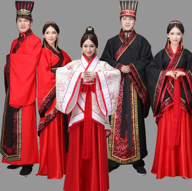 中国風の結婚式の服赤い古代武術カップル衣装若い男性改良されたウェディングドレス綿混紡生地