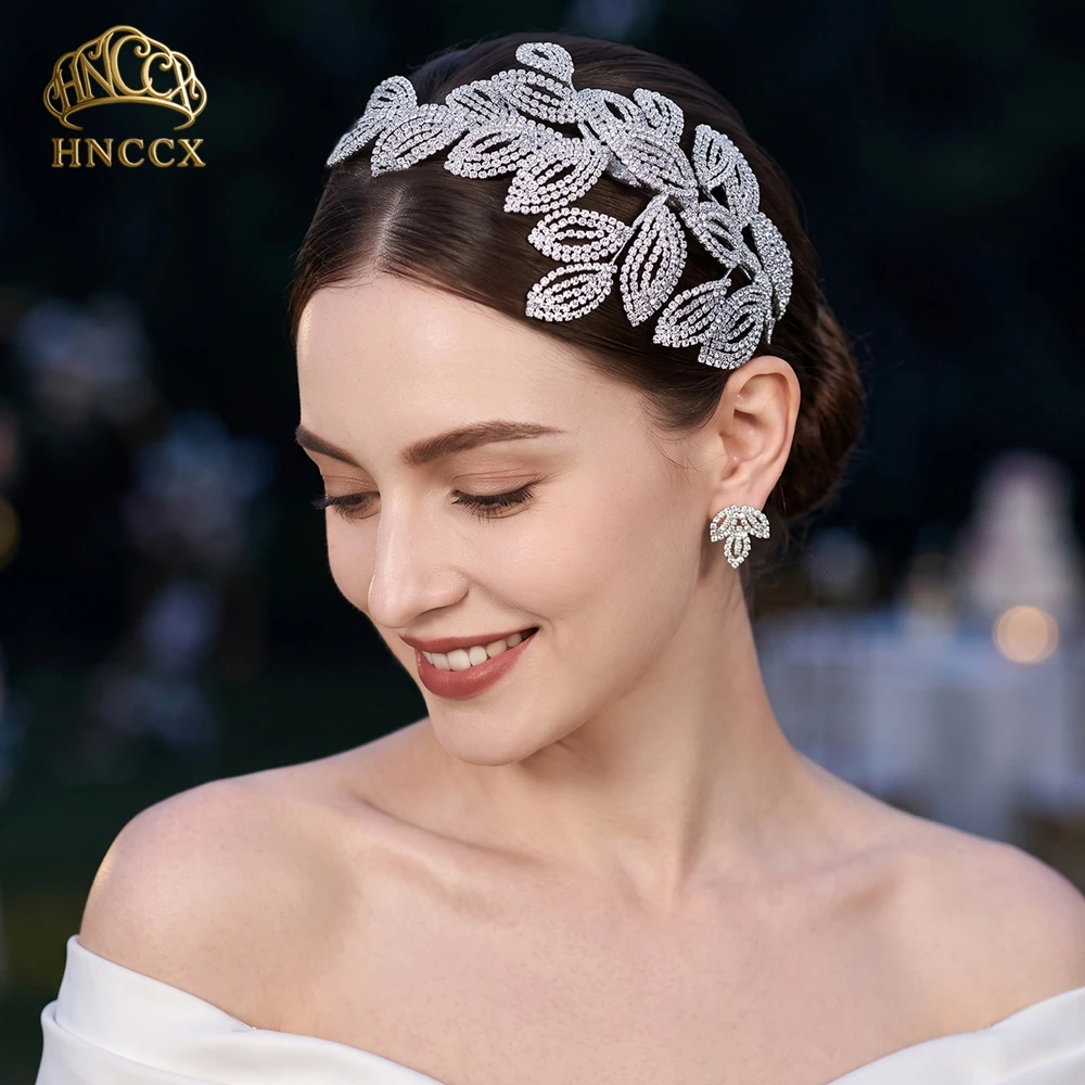 HNCCX Luxury Leaf Shaped Rhinestone Bridal Headband Handmade Women's Hair Hoop Wedding Holiday Party Hair Accessories