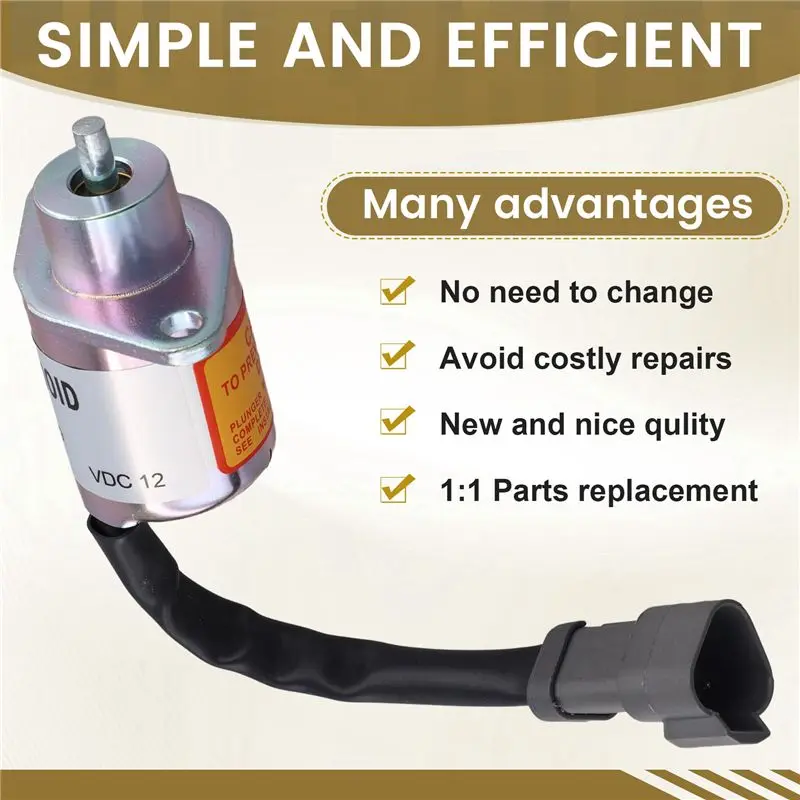 Detalhe 3 de Válvula solenoide A82M-172-7209 12V Shutoff Solenoid Valve For Caterpillar 3024C 3034 Engine Shutdown Oil Cut-Off Solenoid Valve 1727209 Pneumática