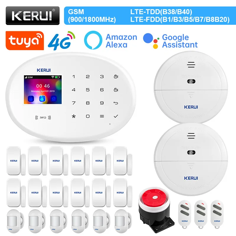 

KERUI W204 Система сигнализации 4G WIFI GSM Tuya Умная беспроводная домашняя сигнализация Поддержка Alexa Датчик движения Датчик двери Сирена