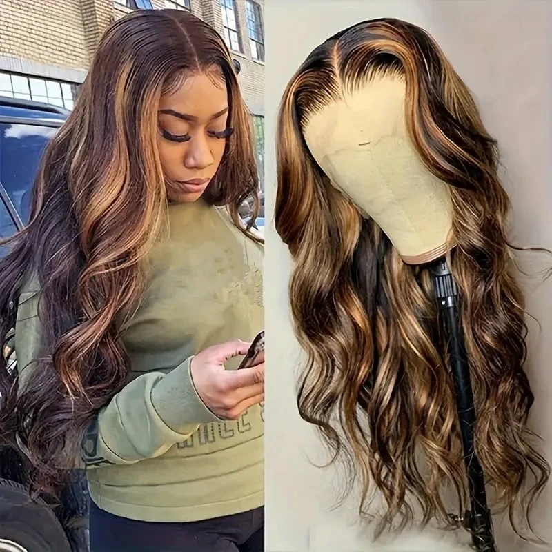 Fashionable 13*4 lace front in piano color with large wavy curls, African wig