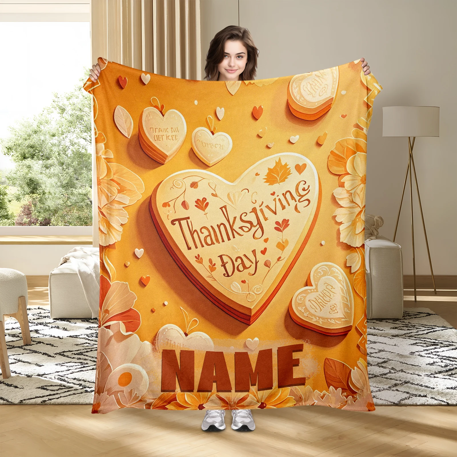 

Thanksgiving Custom Flannel Blanket Featuring Heartfelt Gift Designs With One Personalized Text Option For Loved Ones