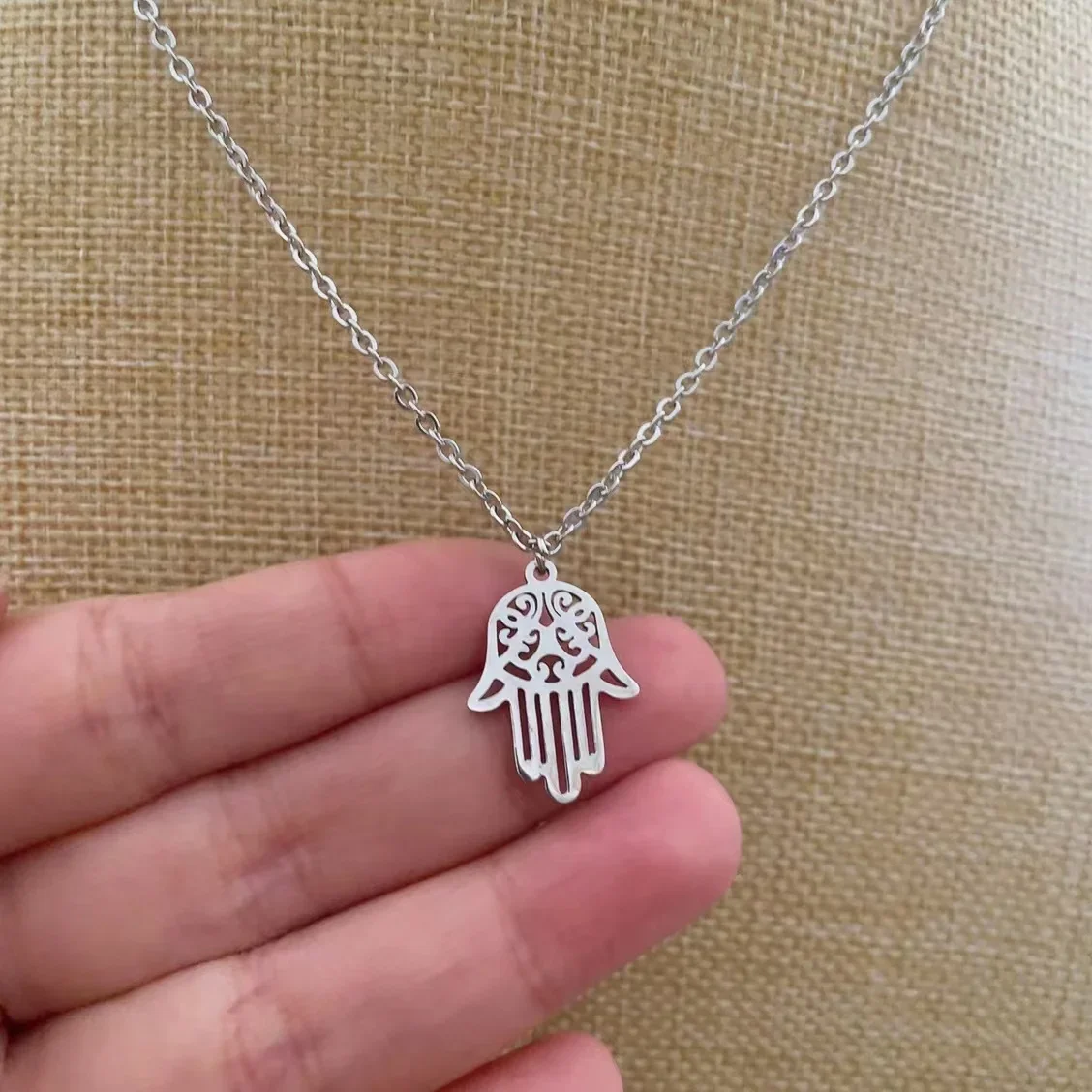 Stainless Steel Necklaces Fatima Khamsa Hand Charm Pendants Chain Choker Jewellery Fashion Necklace For Women Jewelry Gifts