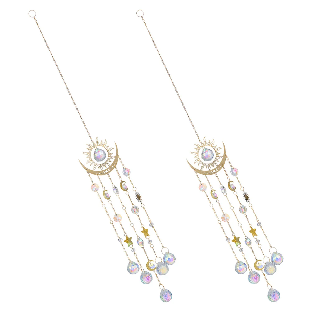 

Набор из 2 хрустальных подвесок «Солнце и Луна» для декора сада и окон, призма-радуга, талисман удачи