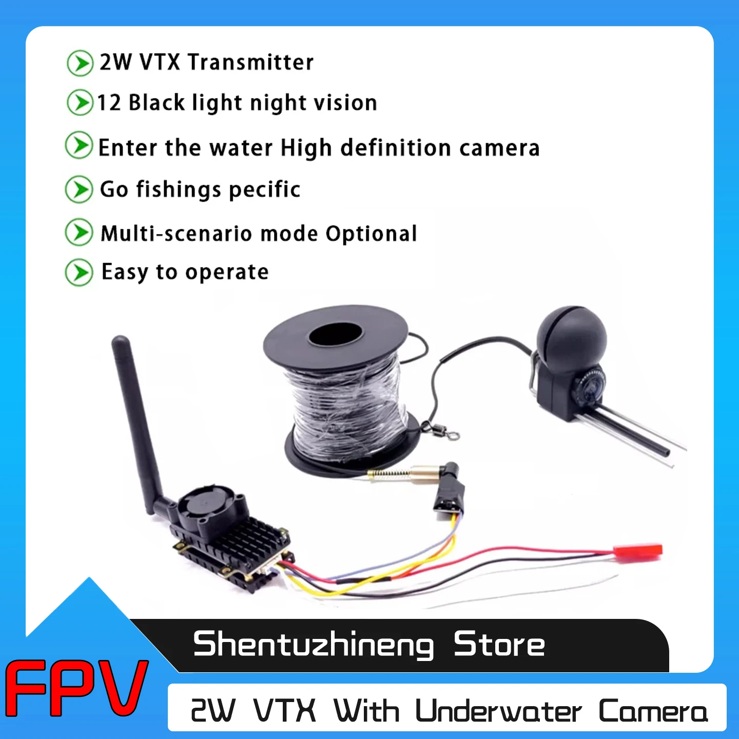 SLONWAKE 220 Wide Angle Underwater Fishing Camera Waterproof Night Vision with 2W FPV VTX transmitter use for Fishing Float Part