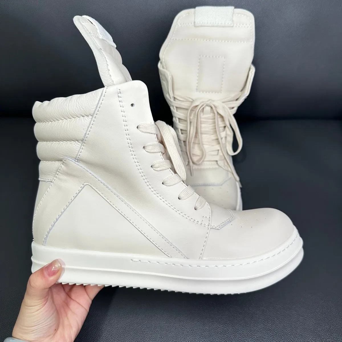 

Ro Luxury Men Shoe Ivory White Leather Ankle Boot Outoor Boots High Top Casual Shoe Zipper Women Sneaker Cowhide Sneakers