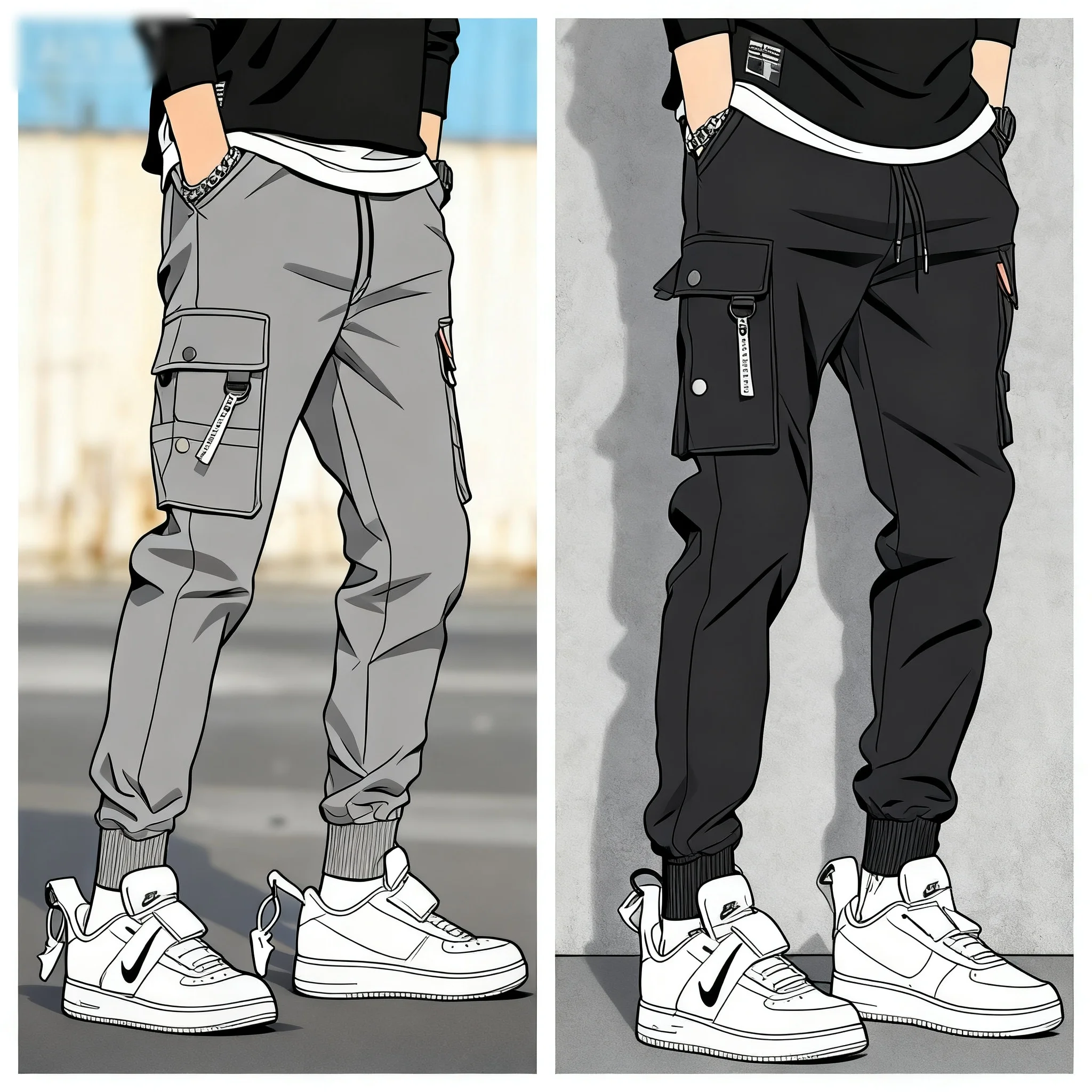 2025 Spring and Autumn New Loose Multi Pocket Running Pants, Men's Street Style Elastic Drawstring Casual Pants Work Pants